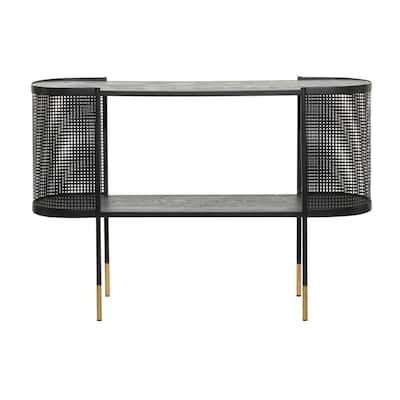 Litton Lane 47 in. Black Oval Metal Mesh Side Panel 1 Shelf Console Table with Open Center Storage