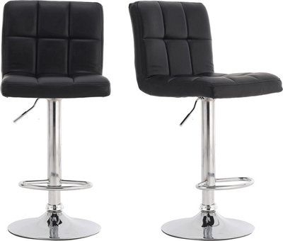Millhouse Pair Of Cuban Bar Stools With Backrest, Adjustable Swivel Gas Lift, Breakfast Bar, Kitchen Home Barstools Dm811 Black