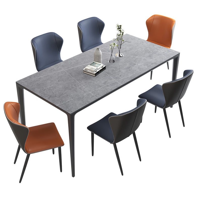 Minimalist Rectangle Shape Dining Table Standard Sintered Stone Top Dining Table for Kitchen - Black/ Gold / 63L x 35.4W x 29.5H / Without Chairs