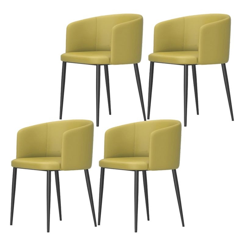 Modern Home Solid Back Arm Chair Upholstered Matte Finish Dining Chair - Lemon Yellow / 4 Piece Set