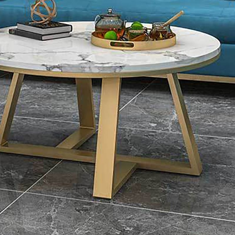 Modern Round Marble Coffee Table Metal Cross Legs Coffee Table - 31.5L x 31.5W x 17.7H