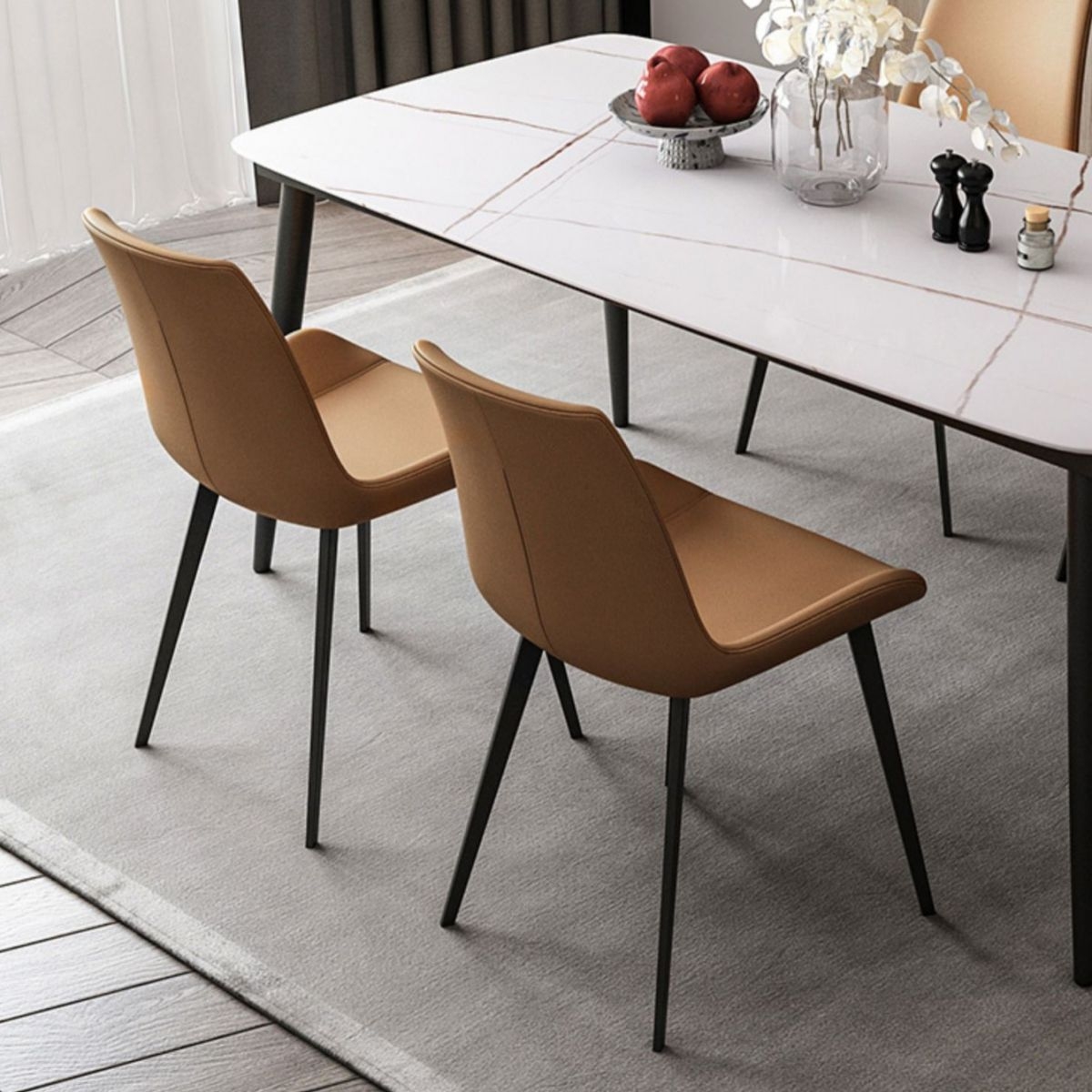 Modern Style Sintered Stone Dining Table with White Rectangle Shape Table and 4 Legs Base - 47.2L x 23.6W x 29.5H / Table Only