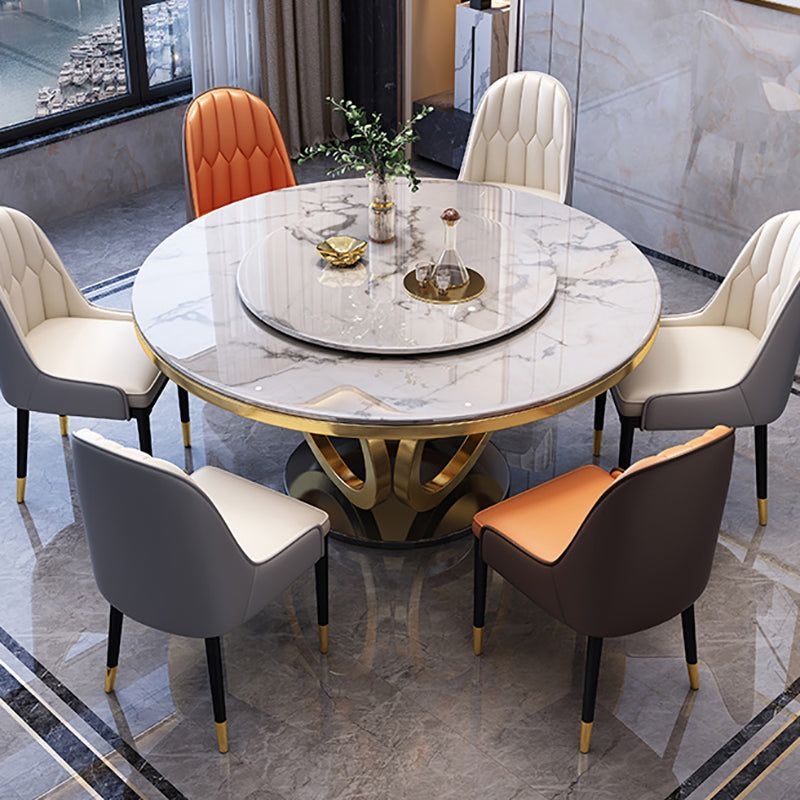 Nordic Glam Dining Round Table Dining Sintered Stone Table for Restaurant with Metal Legs - White / 59.1L x 59.1W x 29.9H / Without Chairs