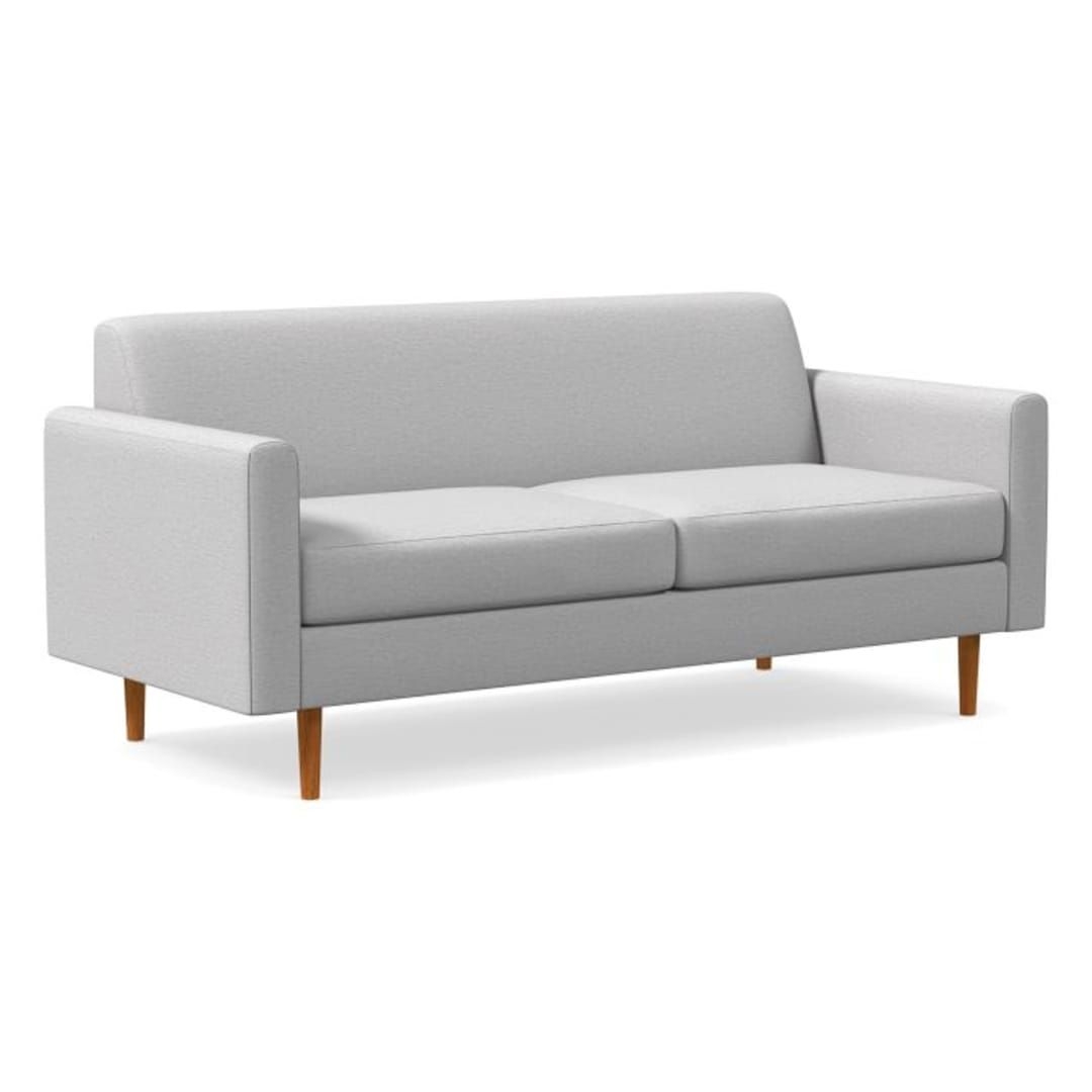 Olive 71" Mailbox Arm Standard Back Sofa, Twill, Frost Gray, Pecan