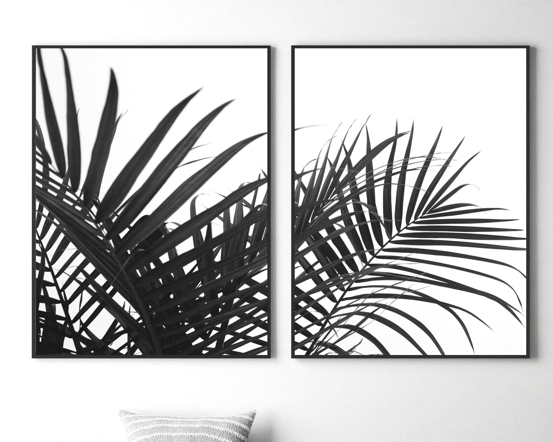 Palm Leaf Print, set of 2 Palm Leaf Printable, Tropical Leaf, Zen Wall Print, Palm Leaf Art Print, Black and White Palm Leaf Print, digital