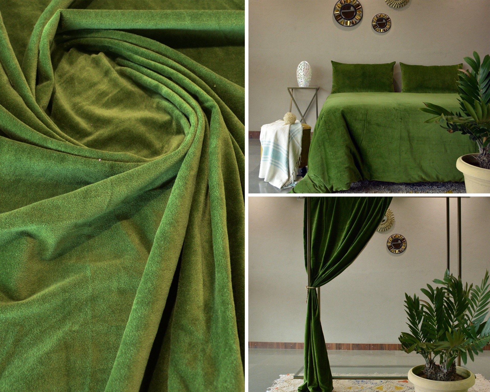 "SALE! Moss Green Velvet Fabric by the meter, upholstery velvet fabric, curtain, DIY project, for craft. (Available in 2 width 44\" and 56\")"