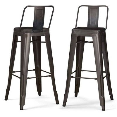 Set of 2 30" Josephine Metal Counter Height Barstools Gun Metal Gray - WyndenHall