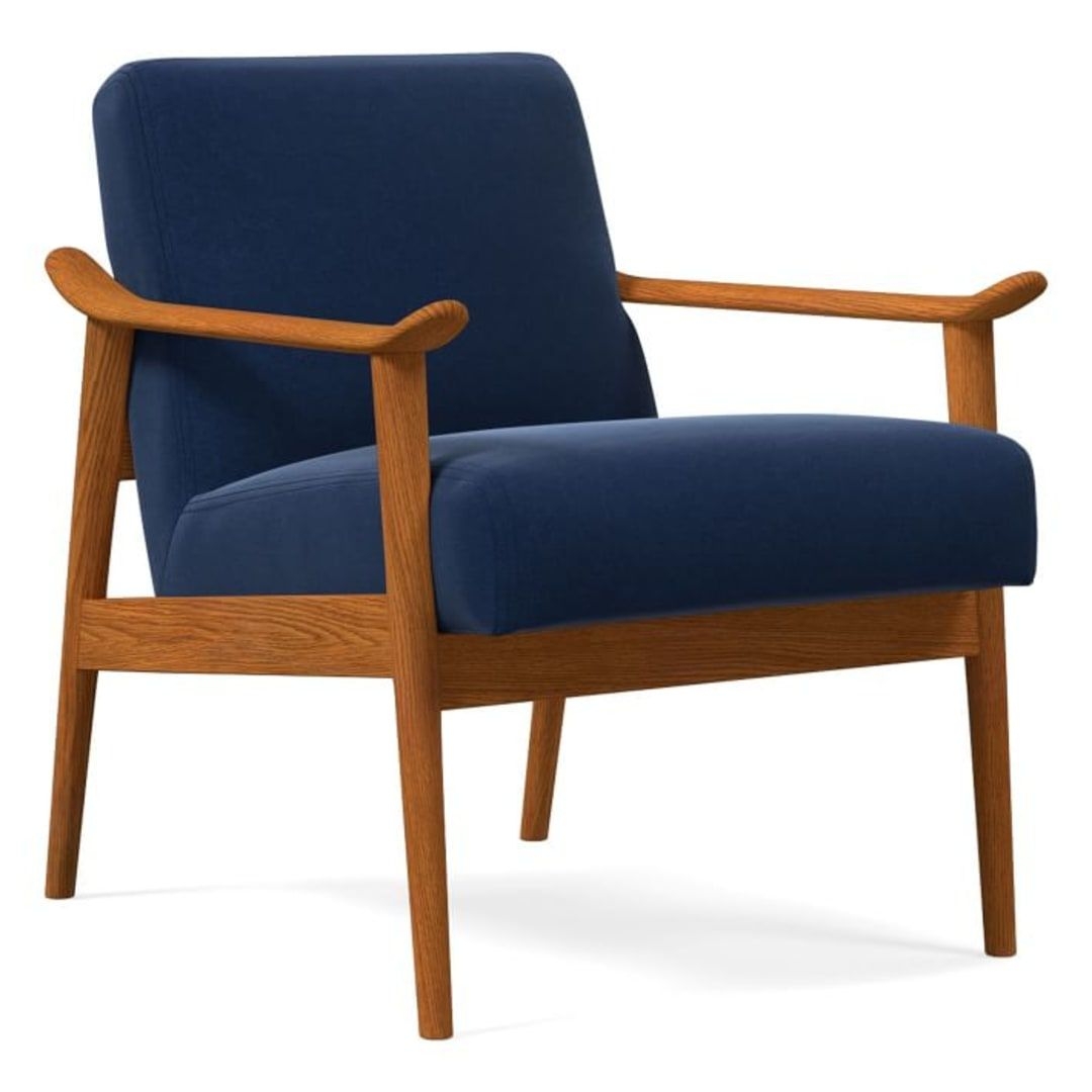 Set of 2 Mid Century Show Wood Chair Poly Performance Velvet Midnight Pecan