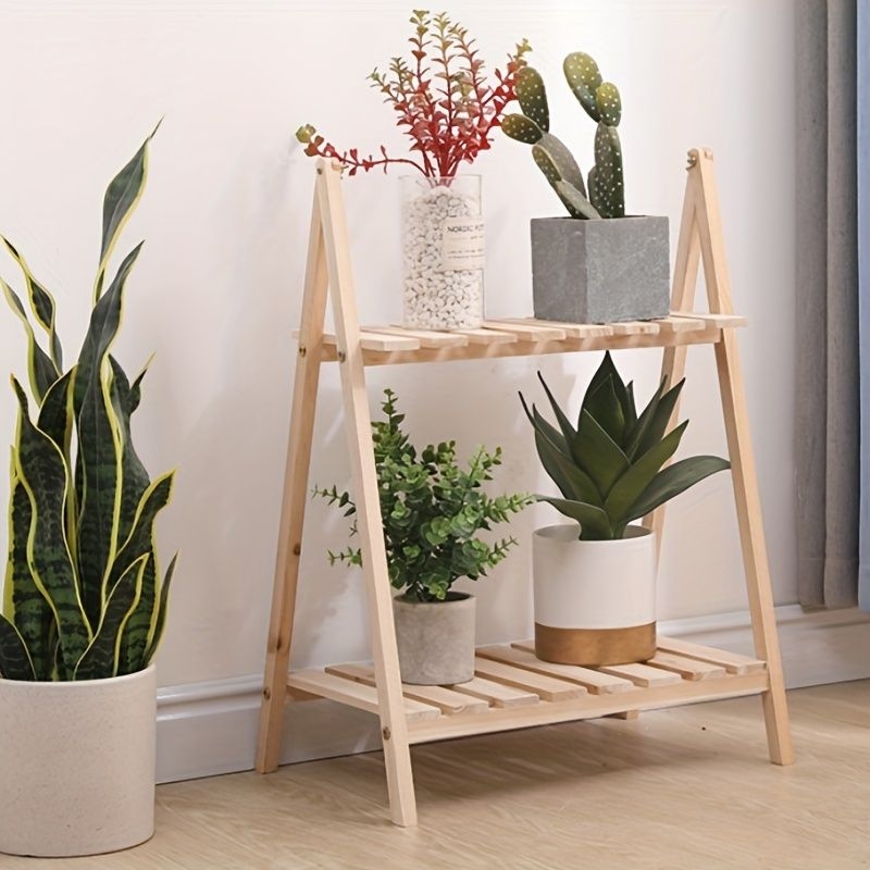 Soporte De Flores Anticorrosin Pastoral De Madera Maciza De 1 Pieza, Estante De Almacenamiento De Dos Niveles De Piso A Techo, Estante De Almacenamiento Plegable De Mltiples Capas, Estante De Zapatos Para Sala De Estar