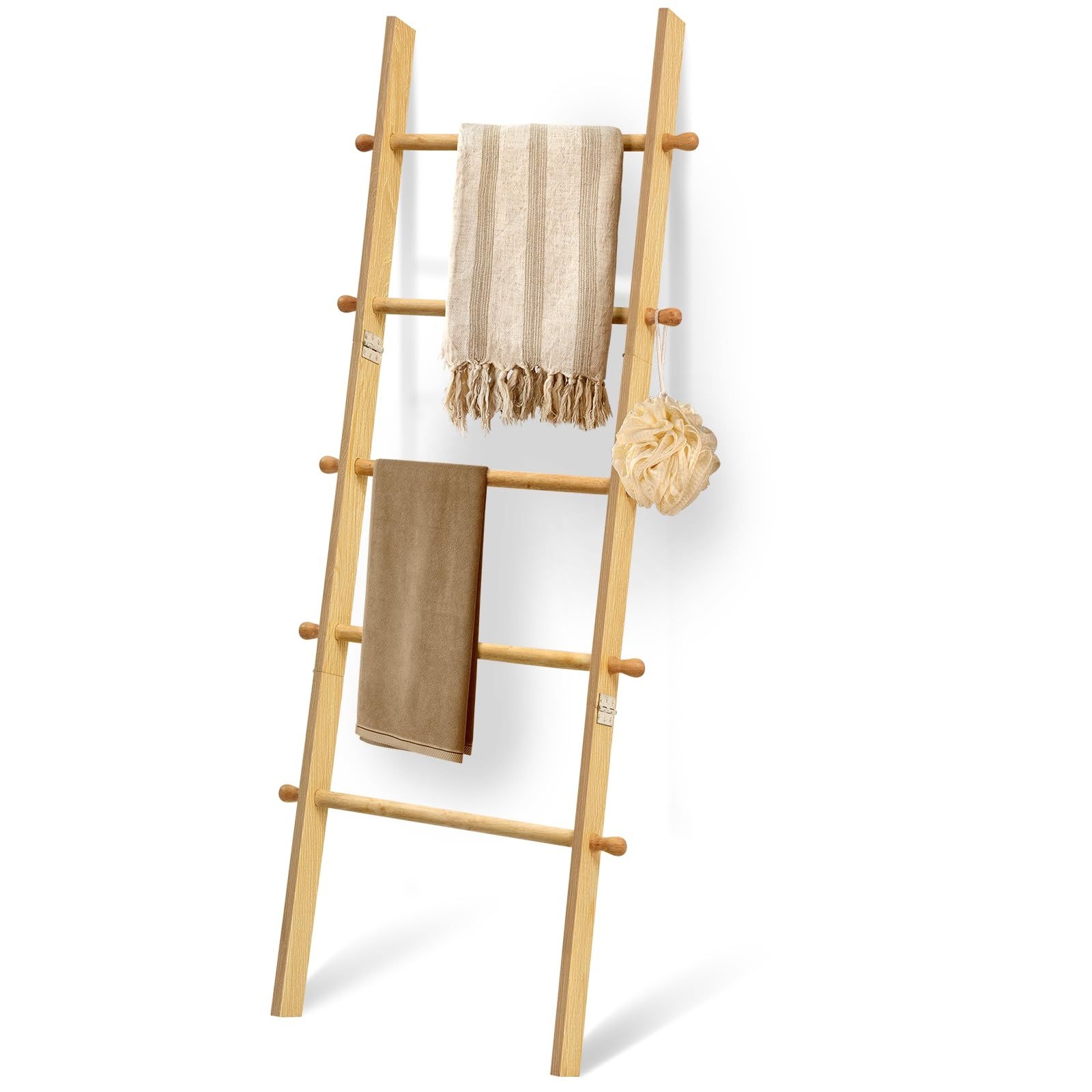 TEAKMAMA 5-Tier Blanket Ladder Rack, Blanket Ladders for The Living Room, Decorative Blanket Ladder Farmhouse Ladder Rack for Storage and Decor (Natural)