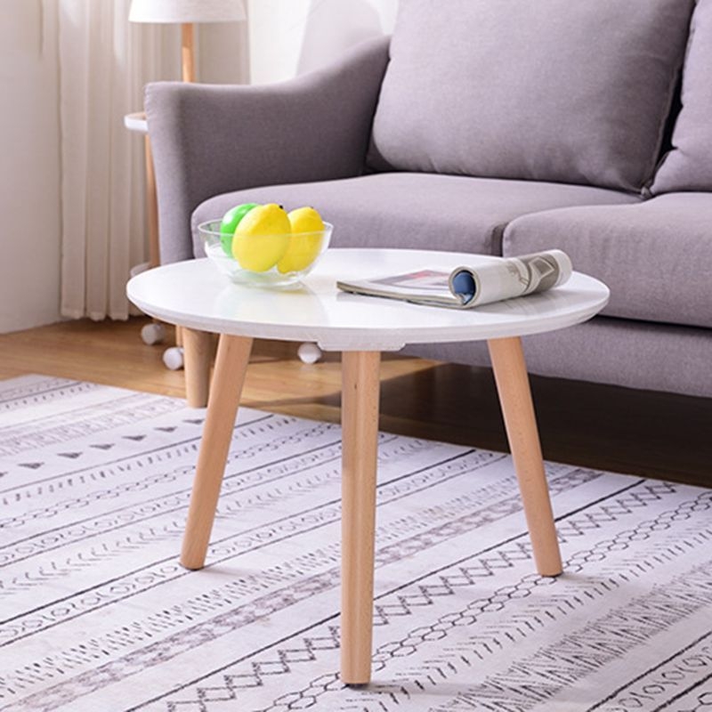 Traditional Style Cocktail Table White/wood Color Rubber Wood Round Coffee Table - 16L x 16W x 20H / Natural