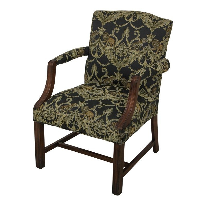 Vintage Chippendale Style Upholstered Open Armchair
