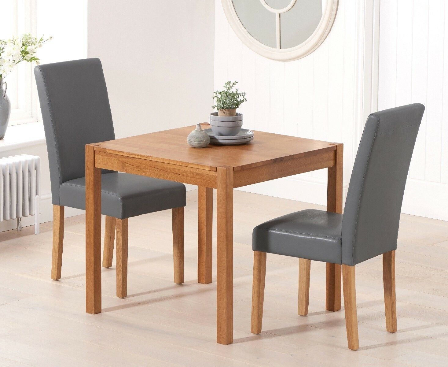 York 80cm Solid Oak Dining Table With 2 Grey Olivia Chairs