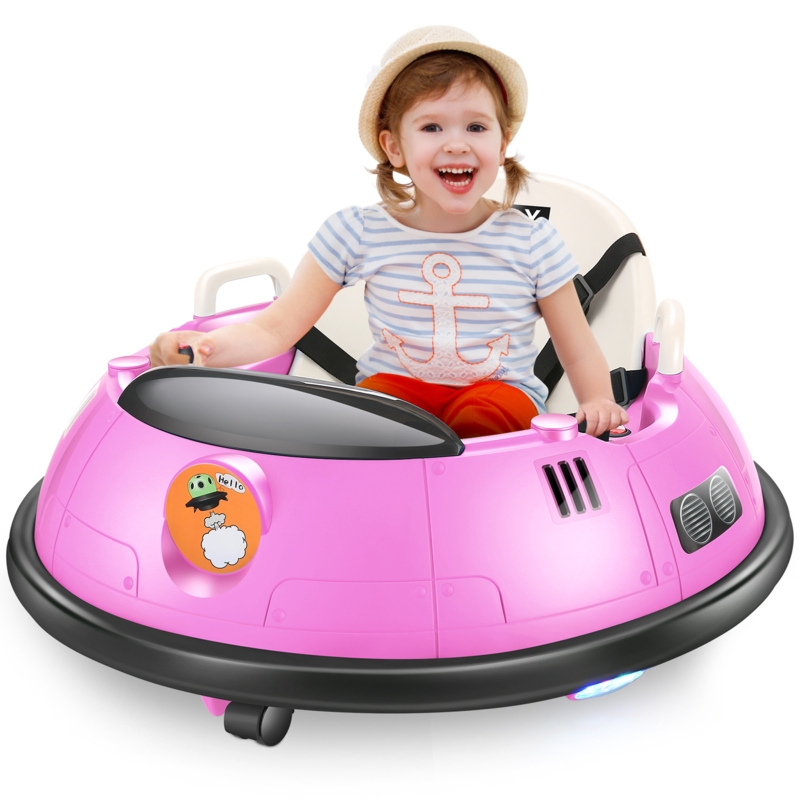 12 V Kids Bumper Car for Toddler Ride on Toys W/ Remote Flashing LED Light Seat Belt 360 Spin