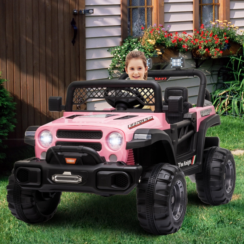 12V Kids Ride On Car w/ Remote Control, LED Lights, Music, Safety Belt, Spring Suspension