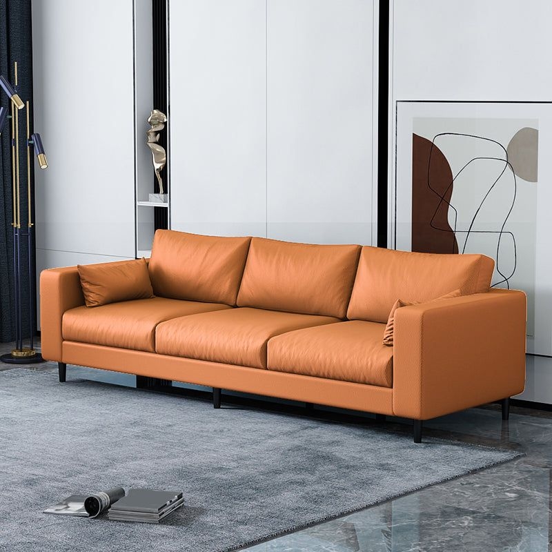 29.53H Linen Square Arm Modern Sofa with Loose Back for Living Room, Apartment - 70.9L x 27.6W x 29.5H / Orange / Faux Leather