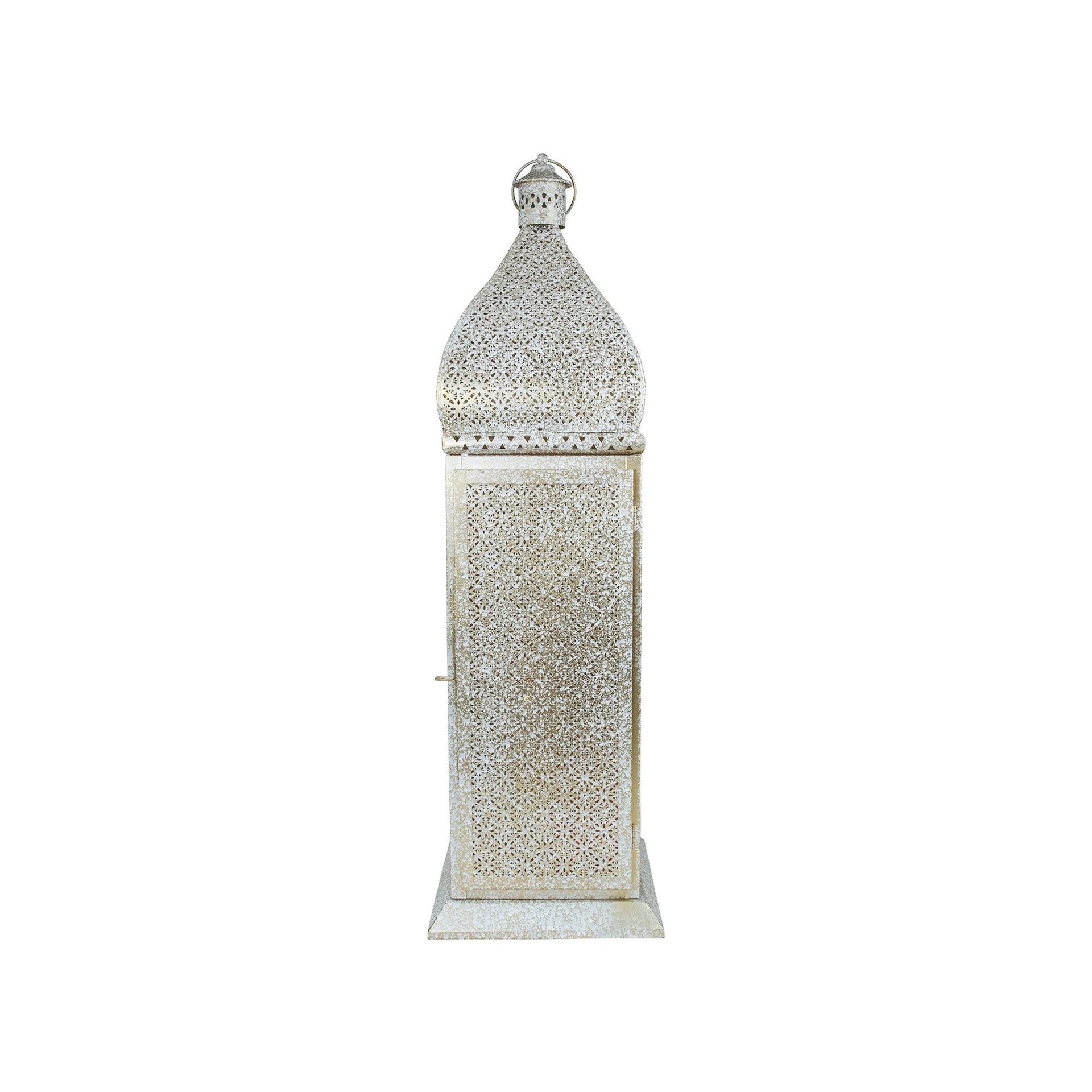 "30.5\" White and Gold Moroccan Style Pillar Candle Floor Lantern"