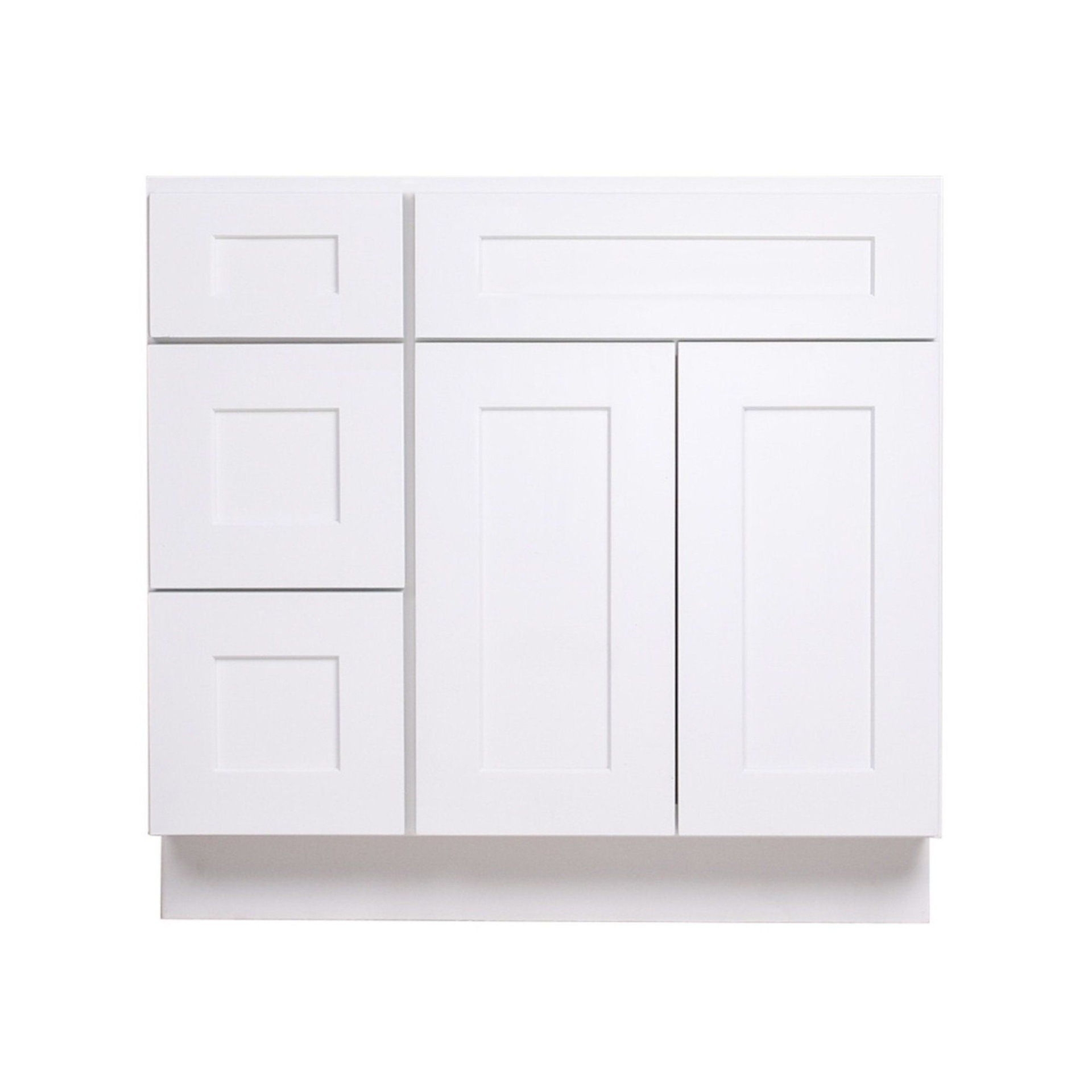 36 Inch White Shaker Single Sink Bathroom Vanity with Drawers on the Left