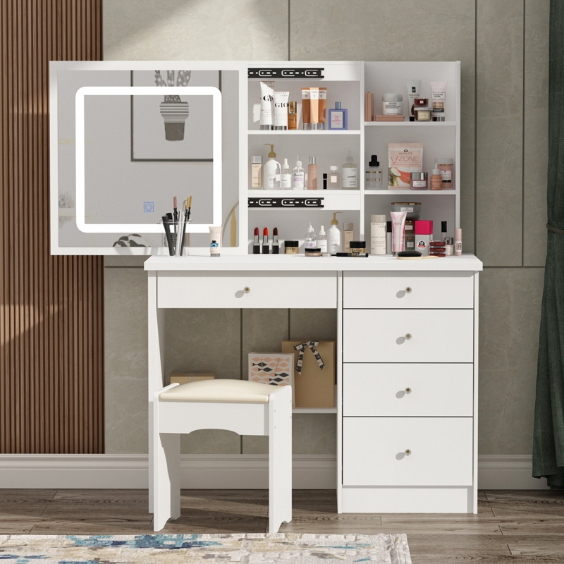 39.4'' Wide Vanity Set with Stool and Mirror