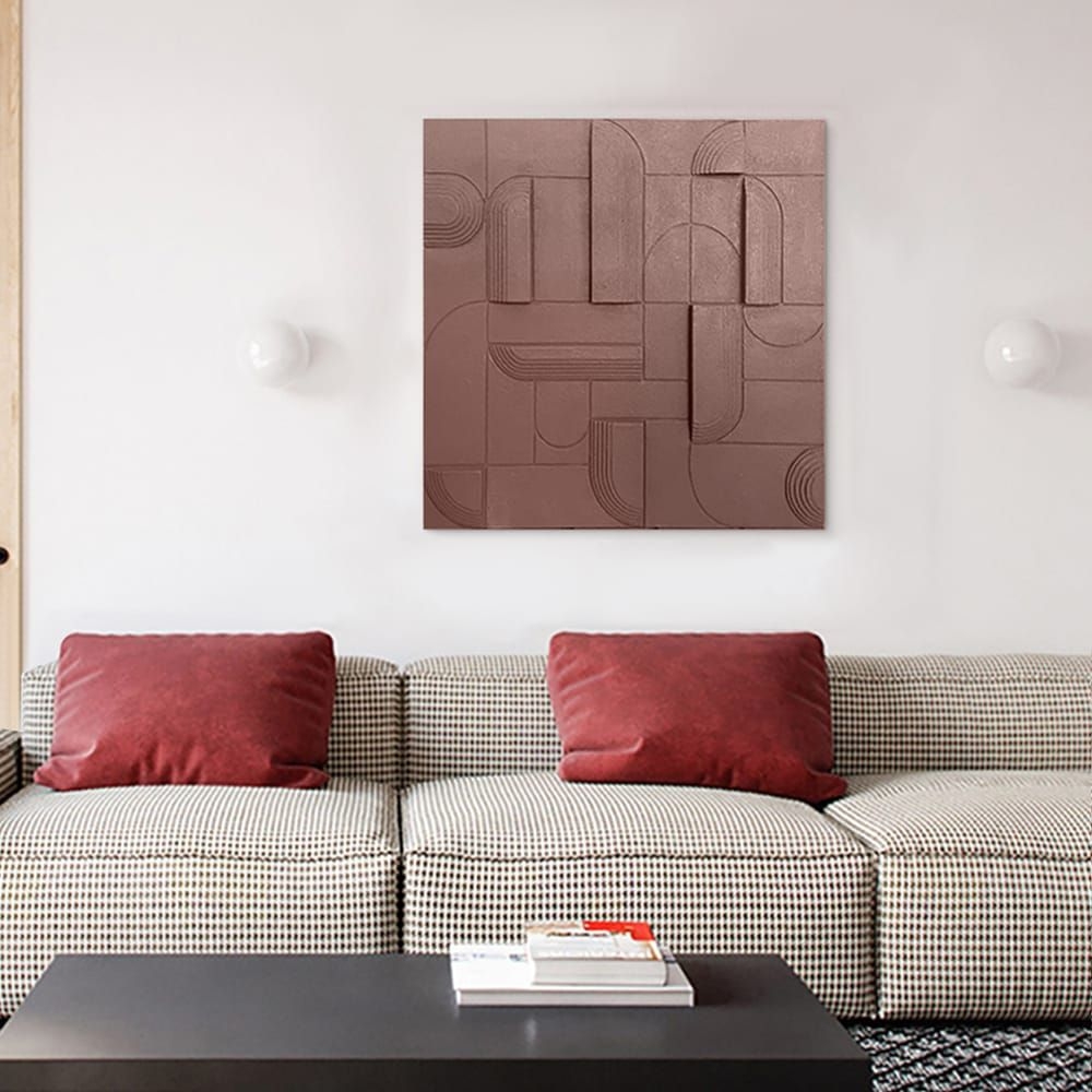 3D Japandi Abstract Wood Wall Decor for Living Room Square Hanging Art in Brown