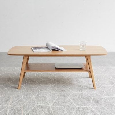 47.24 in. Oak Rectangle Wood Coffee Table with Storage Shelf