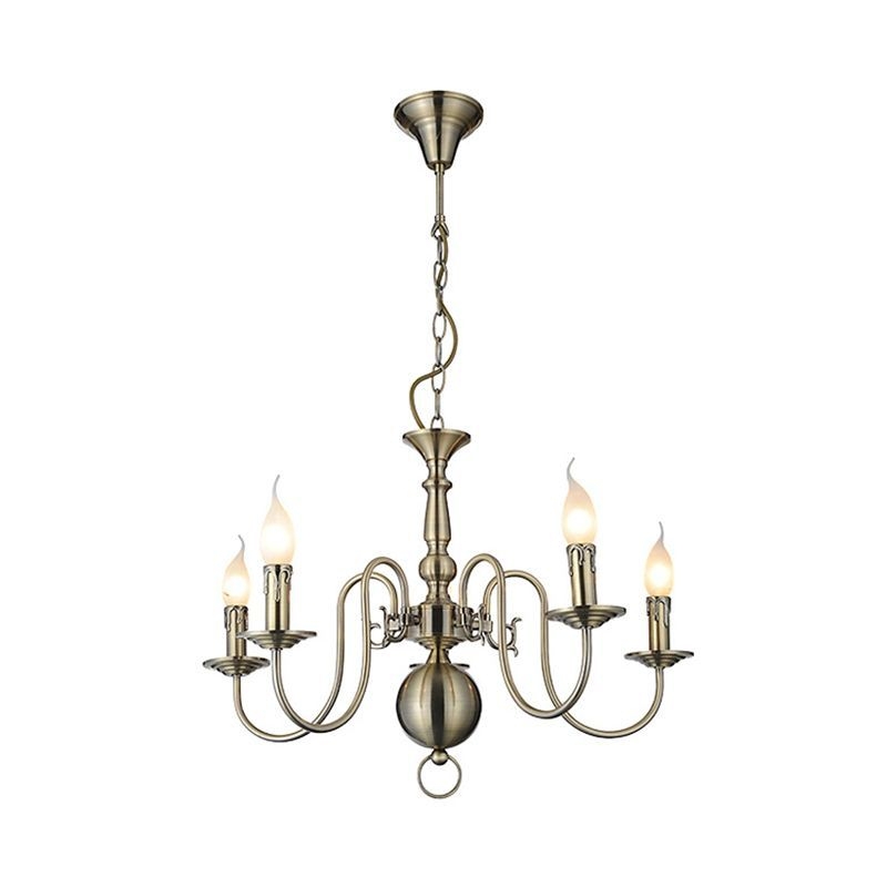 5 Lights Ceiling Light Traditional Swirled Arm Metal Hanging Chandelier in Chrome for Living Room - Chrome