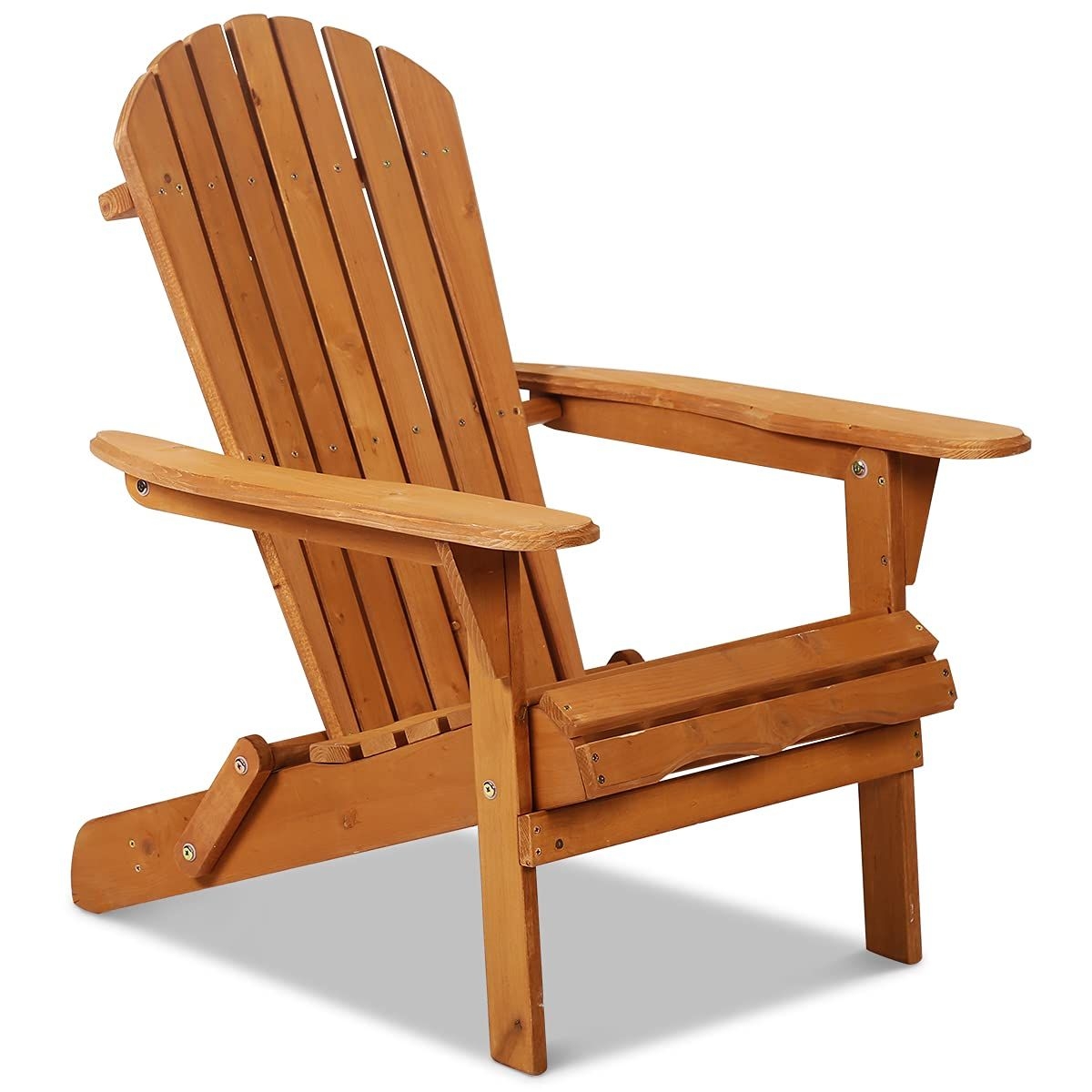 Adirondack Chair Weather Resistant Patio Chairs Folding Outdoor Chair w/Long Arms Solid Wooden Heavy Duty Reclining Fire Pit Chair for Deck, Lawn, Bac
