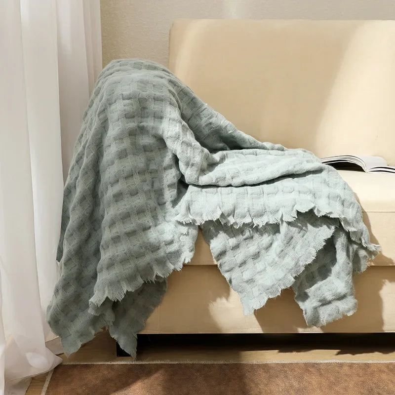 Afralia Knitted Waffle Blanket Throw - Multi-Season Sofa Cover, Bedspread, and Nap Bed End Towel - Pink / 130x240CM