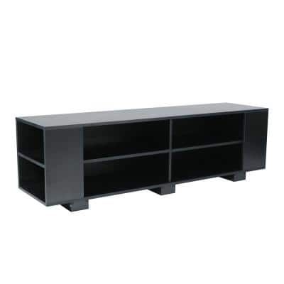 aisword 59 in. TV Black Stand for TVs up to 65 in. Flat Screen, Mid-Century Modern Entertainment Center with 8-Open Shelves