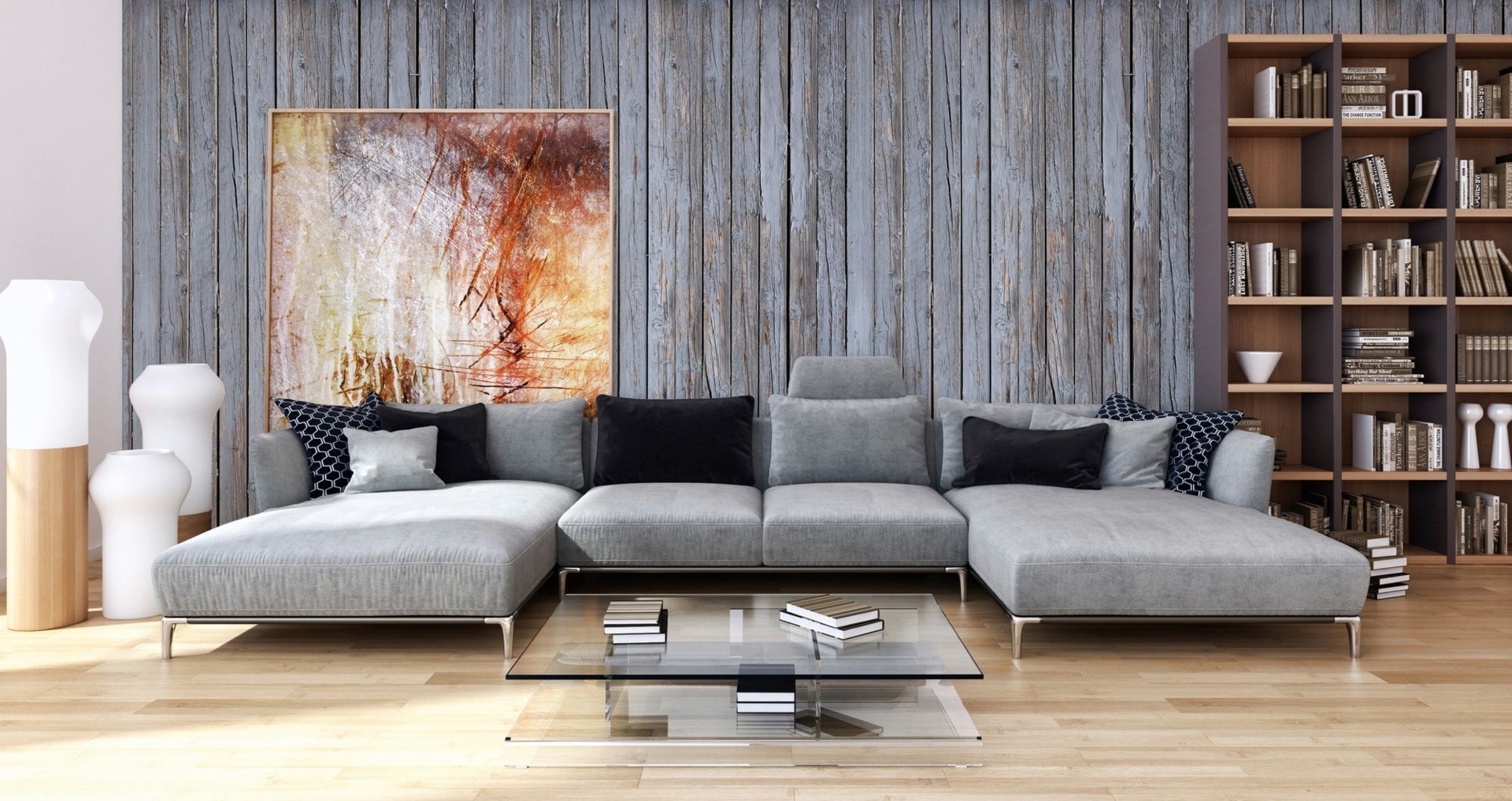 Architects Paper Fototapete Old Wooden Wall, Holzoptik Fototapete Old Wooden Wall 6,00 m x 2,50 m Grau Blau auf 200 g Vlies Pre