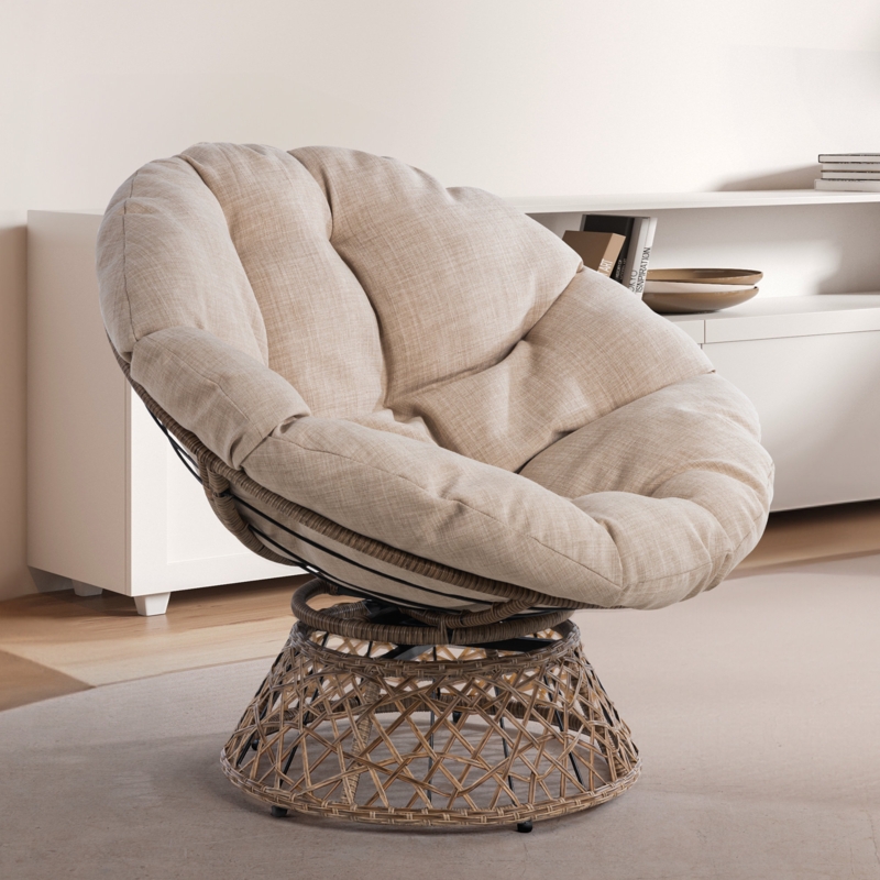 Ariyelle Swivel Papasan Accent Chair with Extra Thick Cushion for Ultimate Comfort
