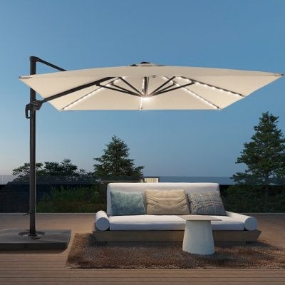Arlmont & Co. Rilie 120" Square Lighted Cantilever Umbrella w / Weight Base in Brown | 106.3 H x 120 W x 120 D in | Wayfair