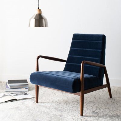 Armchair - AllModern Barrow 26.8" W Tufted Velvet Armchair Wood / Velvet in Blue | 38.2 H x 26.8 W x 33.5 D in | Wayfair