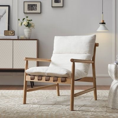 Armchair - George Oliver Joahn 25.5" Wide Armchair Wood / Polyester in Brown / White | 32 H x 25.5 W x 30.5 D in | Wayfair
