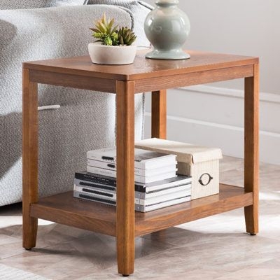 Ashwood Double Tier End Table Contemporary Rectangular Side Table for Living Room - 24L x 16W x 24H / Brown / Four Leg
