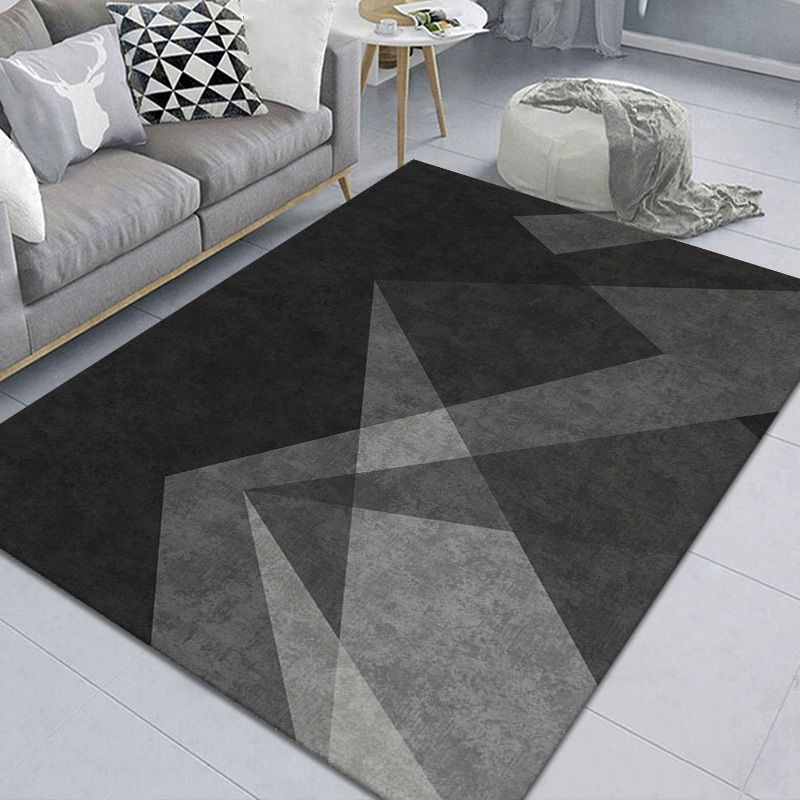Black Modern Rug Polyester Pattern Indoor Rug Stain Resistant Rug for Living Room - 6'7 x 8'2 / Dark Gray-Black