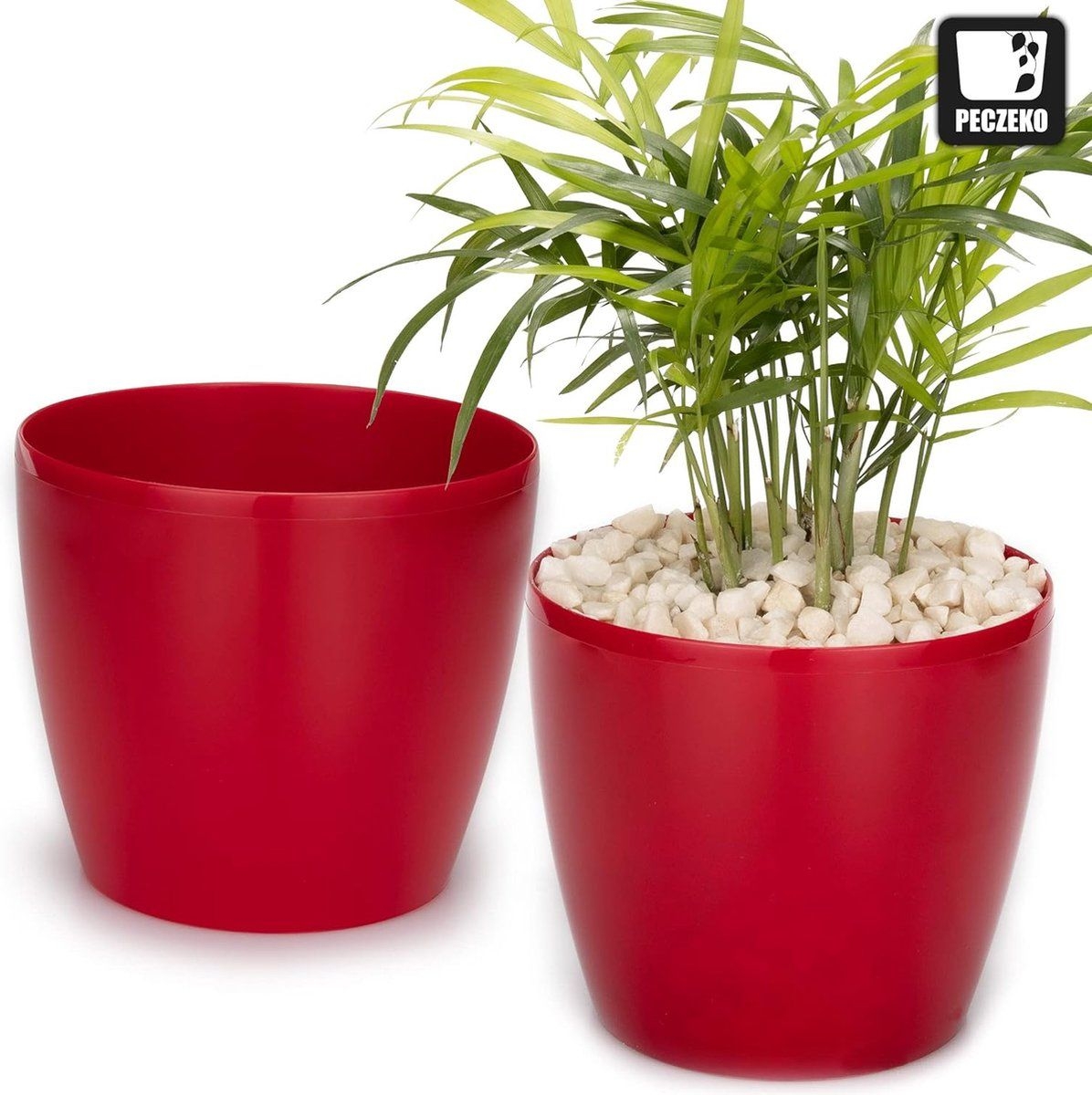 Bloempot, plantenpot, overpot, kunststof, decoratief, groot, set van 2 stuks, kruidenpot, rood, doorsnede 12 cm