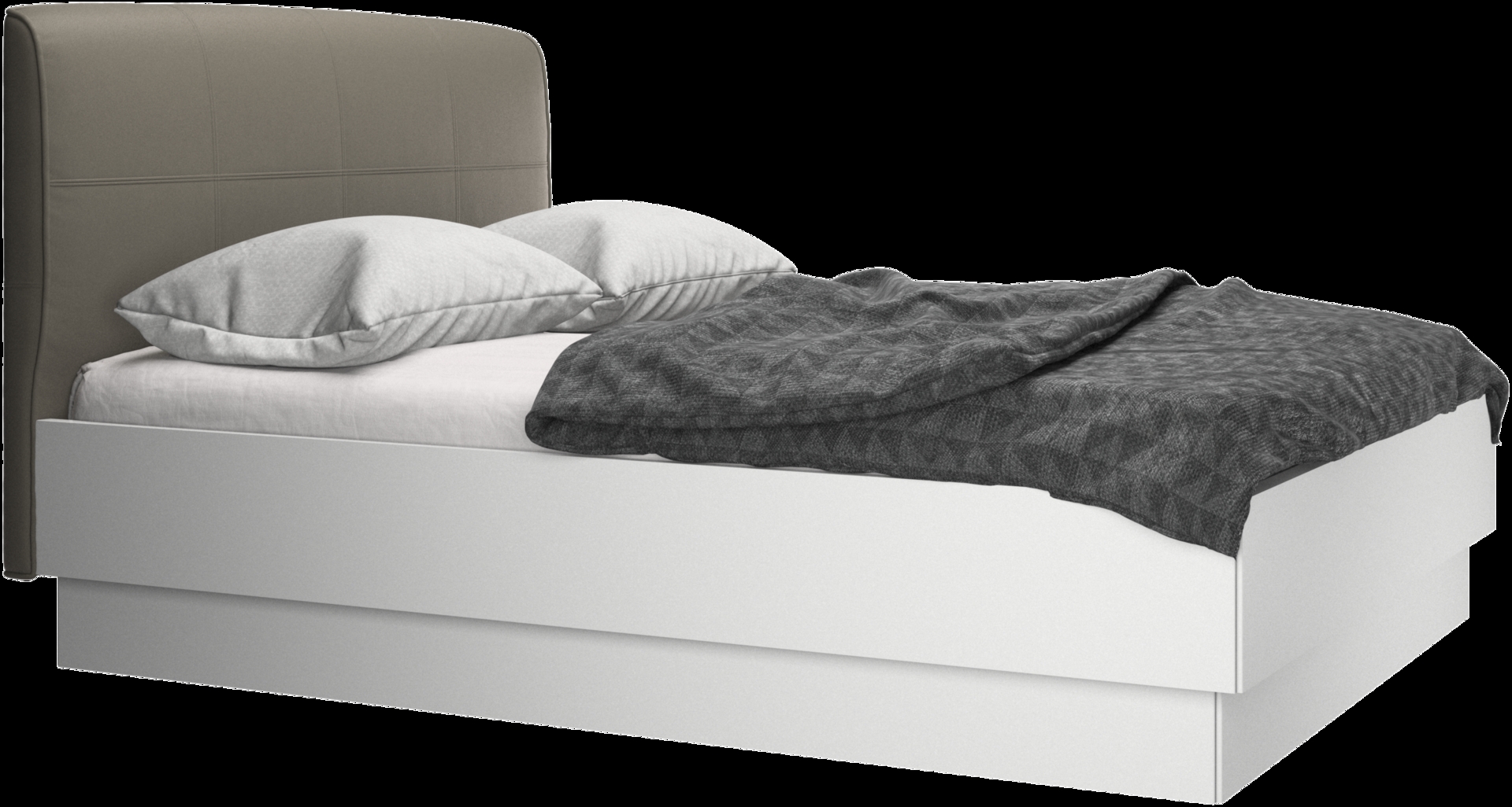 BoConcept Houston, upholstered bed with storage, brown/white leather/lacquered
