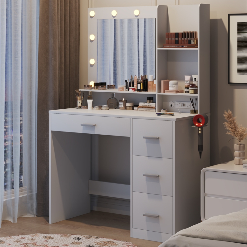 Borko Makeup Vanity Desk With Light and Mirror and Power Outlet