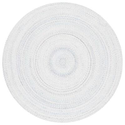 Braided Ivory Light Blue 4 ft. x 4 ft. Abstract Round Area Rug