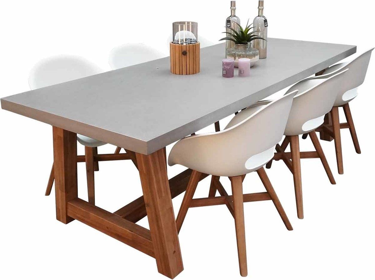 BUITEN living Veltis/Karlstad wit dining tuinset 7-delig | betonlook | 250cm | 6 personen
