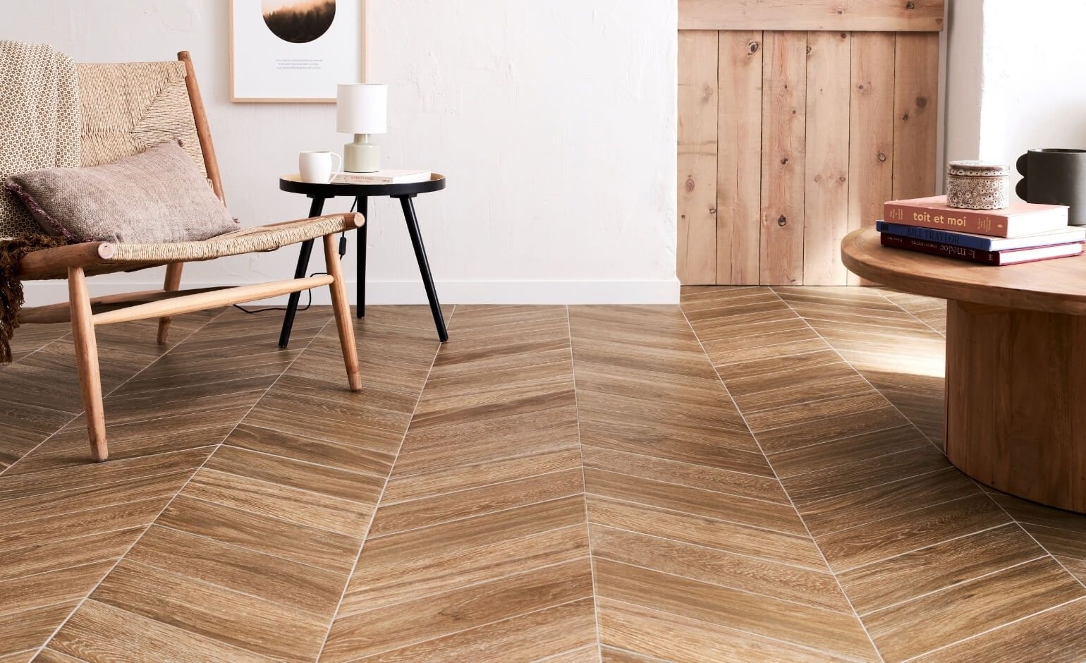 Carrelage Chevron, Aspect Bois Noisette, Dim 41.00 X 71.00 Cm