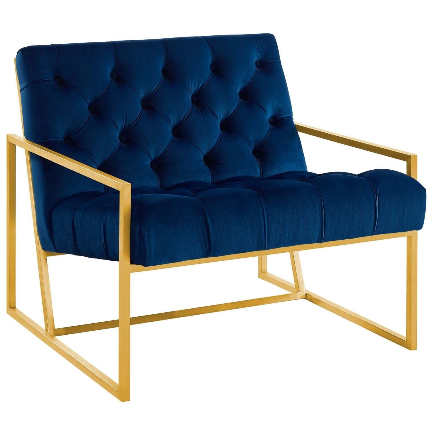 CasaFoyer Bequest Performance Velvet Accent Chair | Gold Stainless Steel Frame | Stain-Resistant Velvet | Button Tufted | Fully Assembled | 331 lbs Capacity