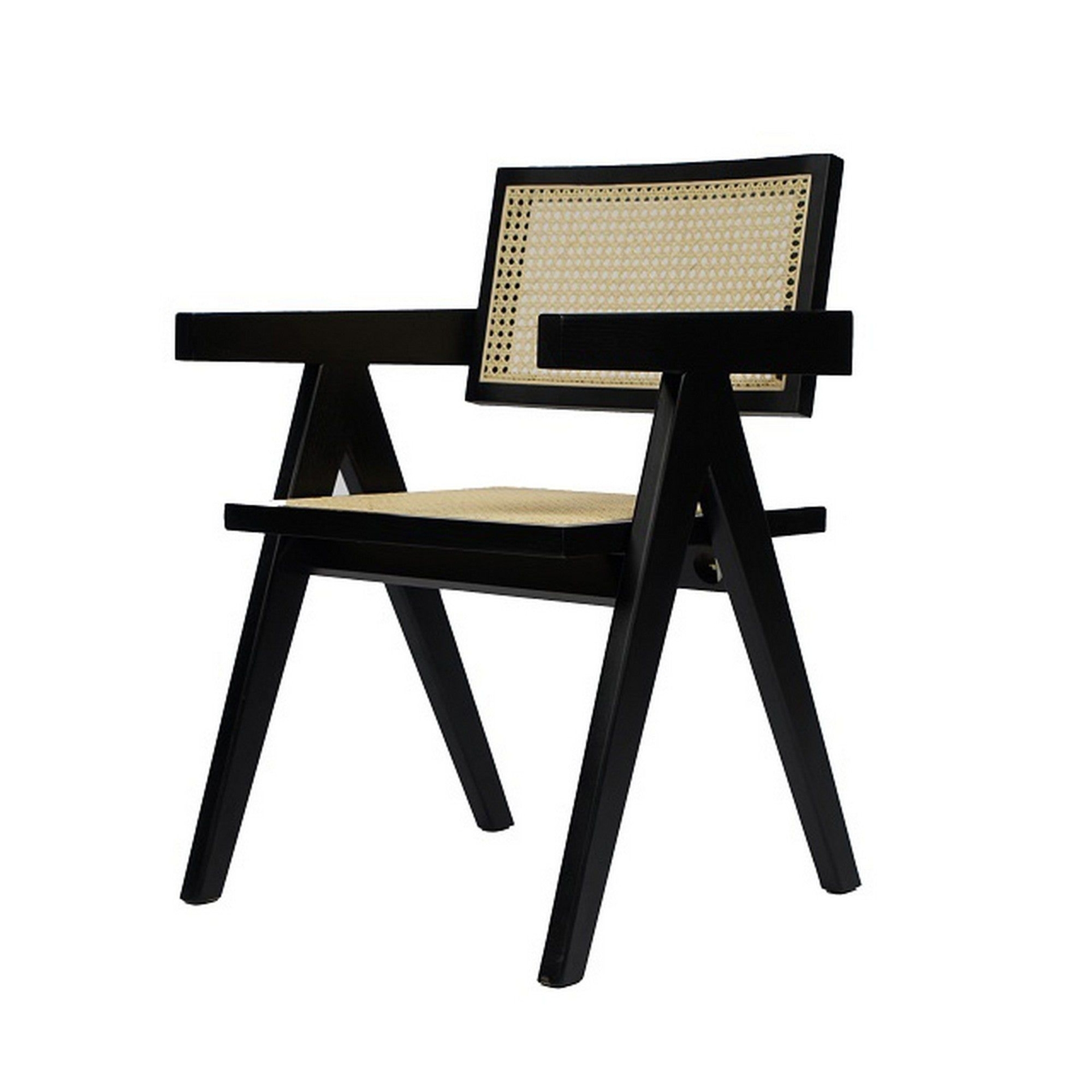 Cid Ayla 21 Inch Retro Dining Chair, Woven Rattan Back, Black Wenge Finish- Saltoro Sherpi