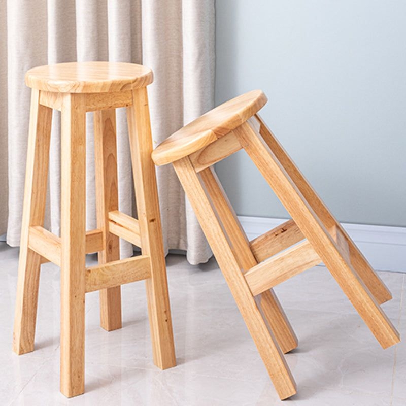 Contemporary Rubberwood Bar Stool Indoor Bar Stool with Wood Seat and Footrest - Walnut / 2 Piece Set / Short Stool(18H)