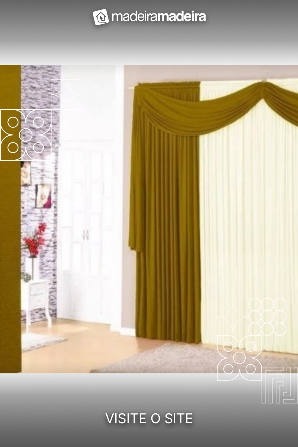 Cortina Classic para Sala Quarto 2,00m x 1,70m Varo Simples Tecido Malha Gel - Mostarda/Palha
