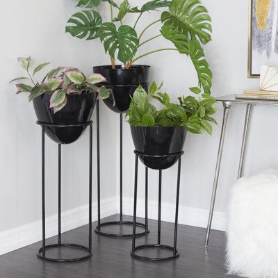 CosmoLiving by Cosmopolitan 3-Piece Iron Cachepot Set Metal in Black, Size 36.0 H x 12.5 W x 12.5 D in | Wayfair