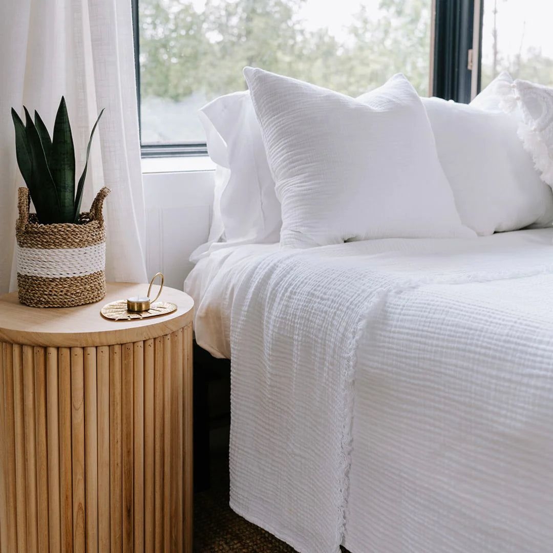 Crinkle Bed Cover - King - White - White