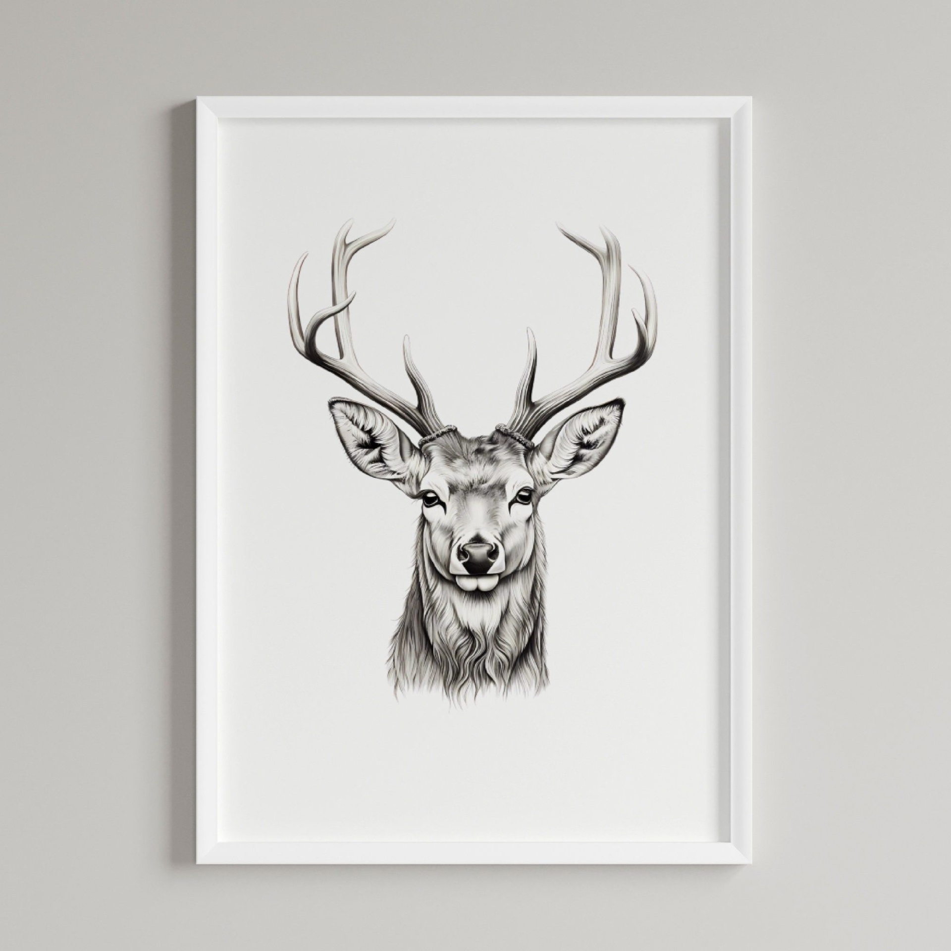 Deer Wall Art Black & White Wall Art Antler Art Rustic Wall Art Deer Sketch Cabin Decor Cottage Wall Art Printable Wall Art Digital Wall Art