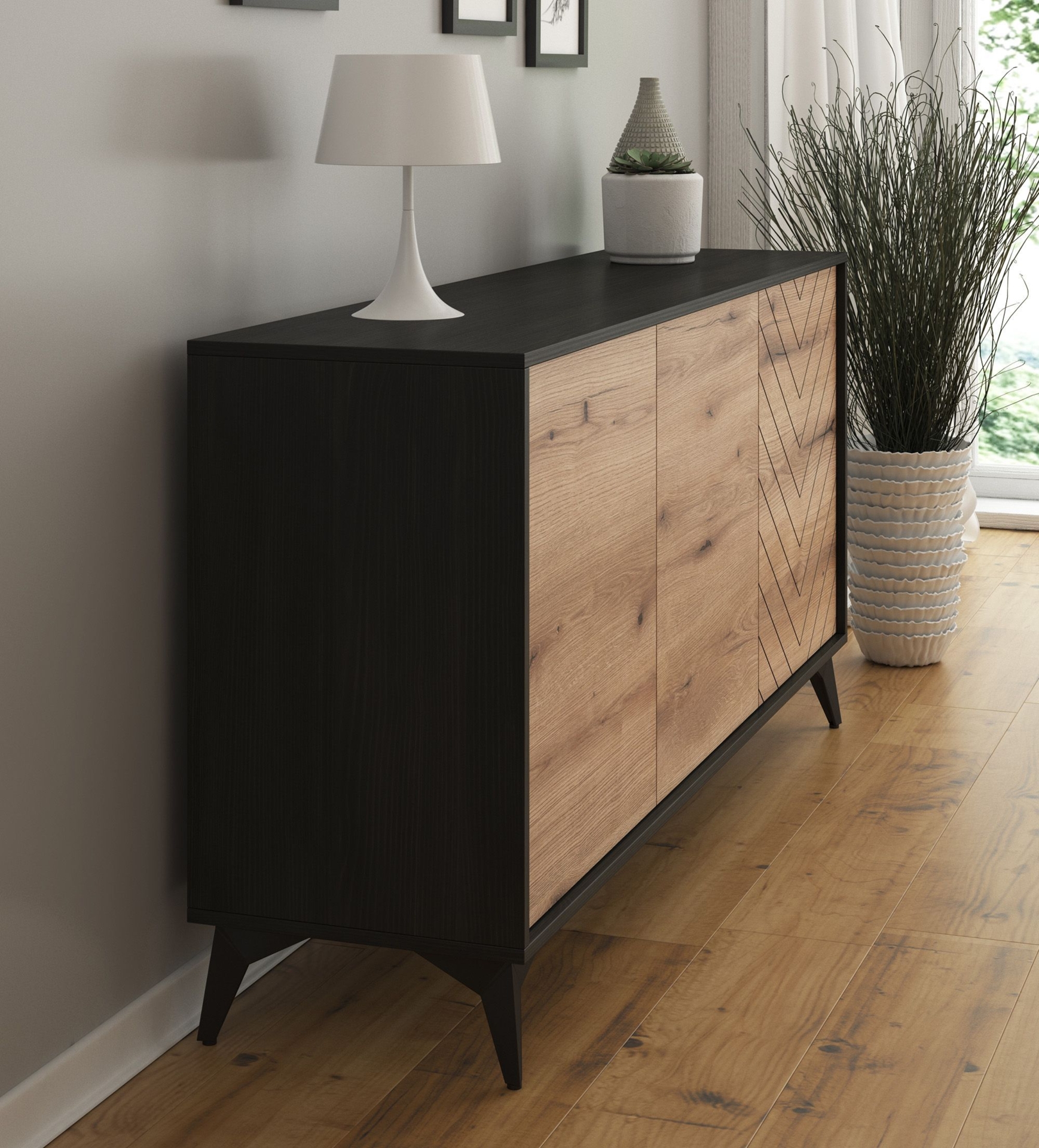 Dressoir Dolores - Eiken - Zwart - 154 cm